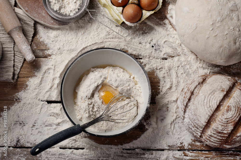 Fototapeta premium Ingredients for homemade dough