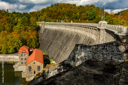 Autumn view of Pilchowickie Lake Dam, Poland, Poland