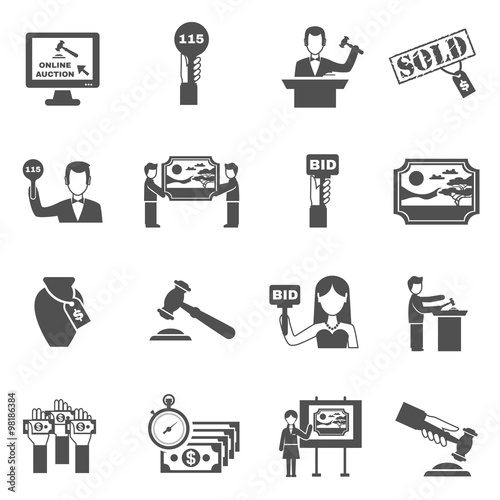 Auction Black White Icons Set 