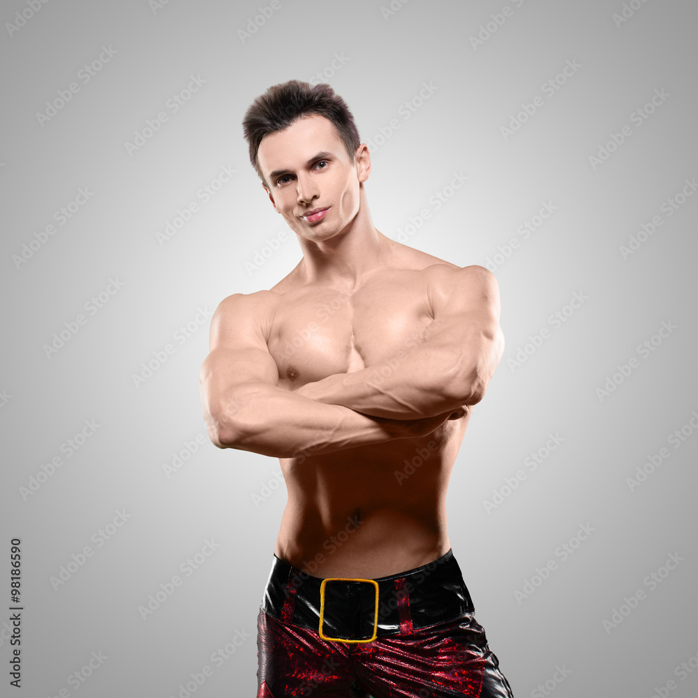 Fototapeta premium Muscular handsome sexy Santa Claus