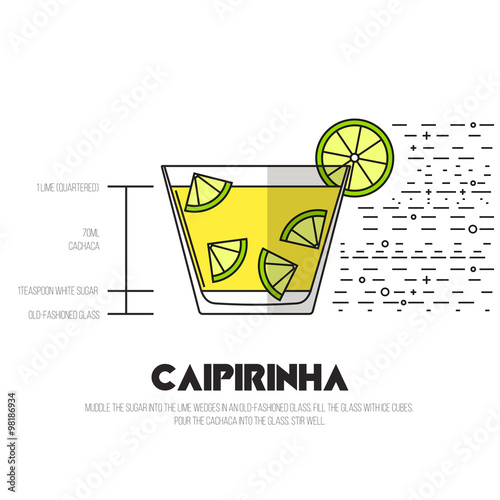 Caipirinha - Thin Flat Line Style Coctail Recipe