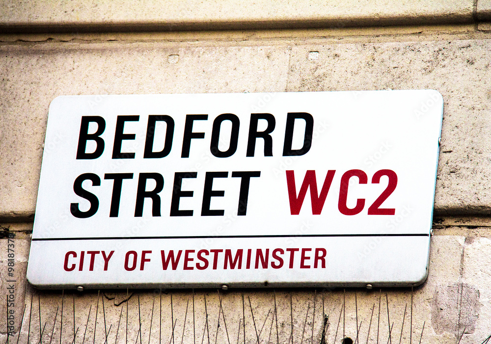 Bedford Street sign in City of Westminster at Central London, United Kingdom Bedford Street sign in City of Westminster at Central London, United Kingdom