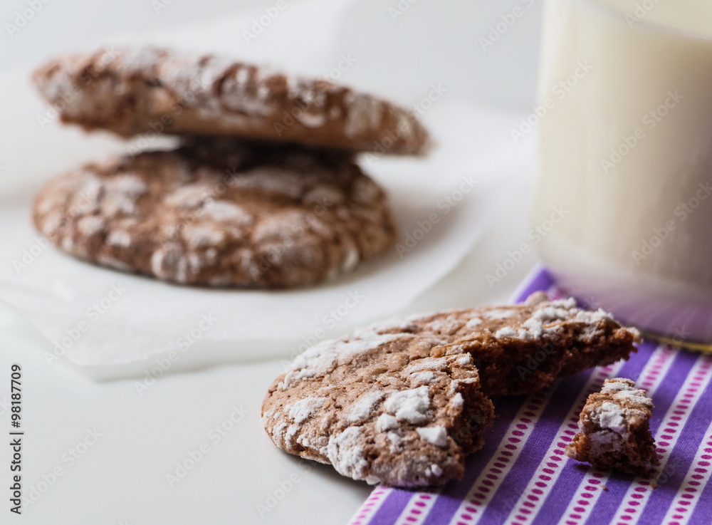 Chocolate crinkle cookies and milk Chocolate crinkle cookies and milk