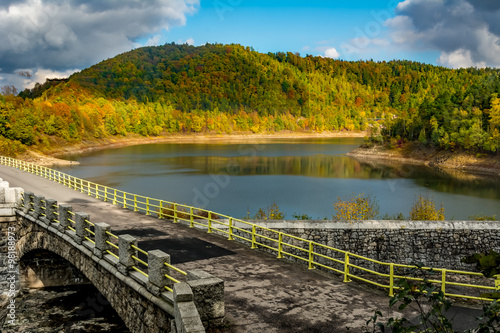 Autumn view of Pilchowickie Lake Dam, Poland, Poland photo