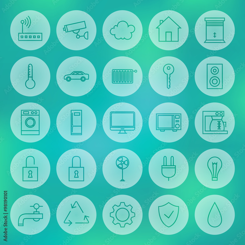 Line Circle Smart House Icons Set Line Circle Smart House Icons Set