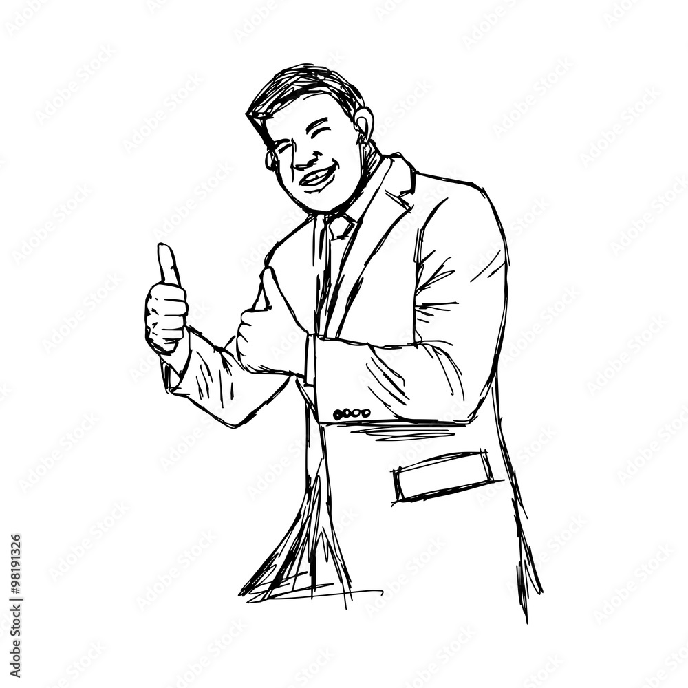 illustration vector hand drawn doodle plump businessman giving two thumbs up illustration vector hand drawn doodle plump businessman giving two thumbs up