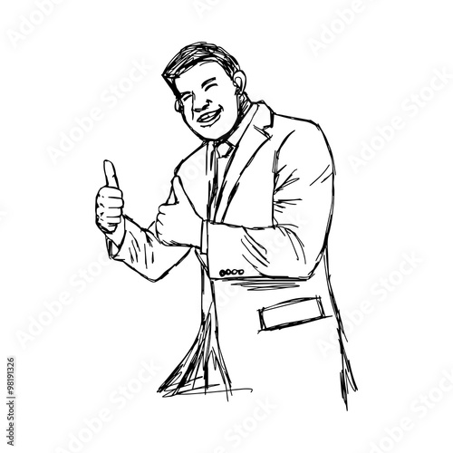 illustration vector hand drawn doodle plump businessman giving two thumbs up