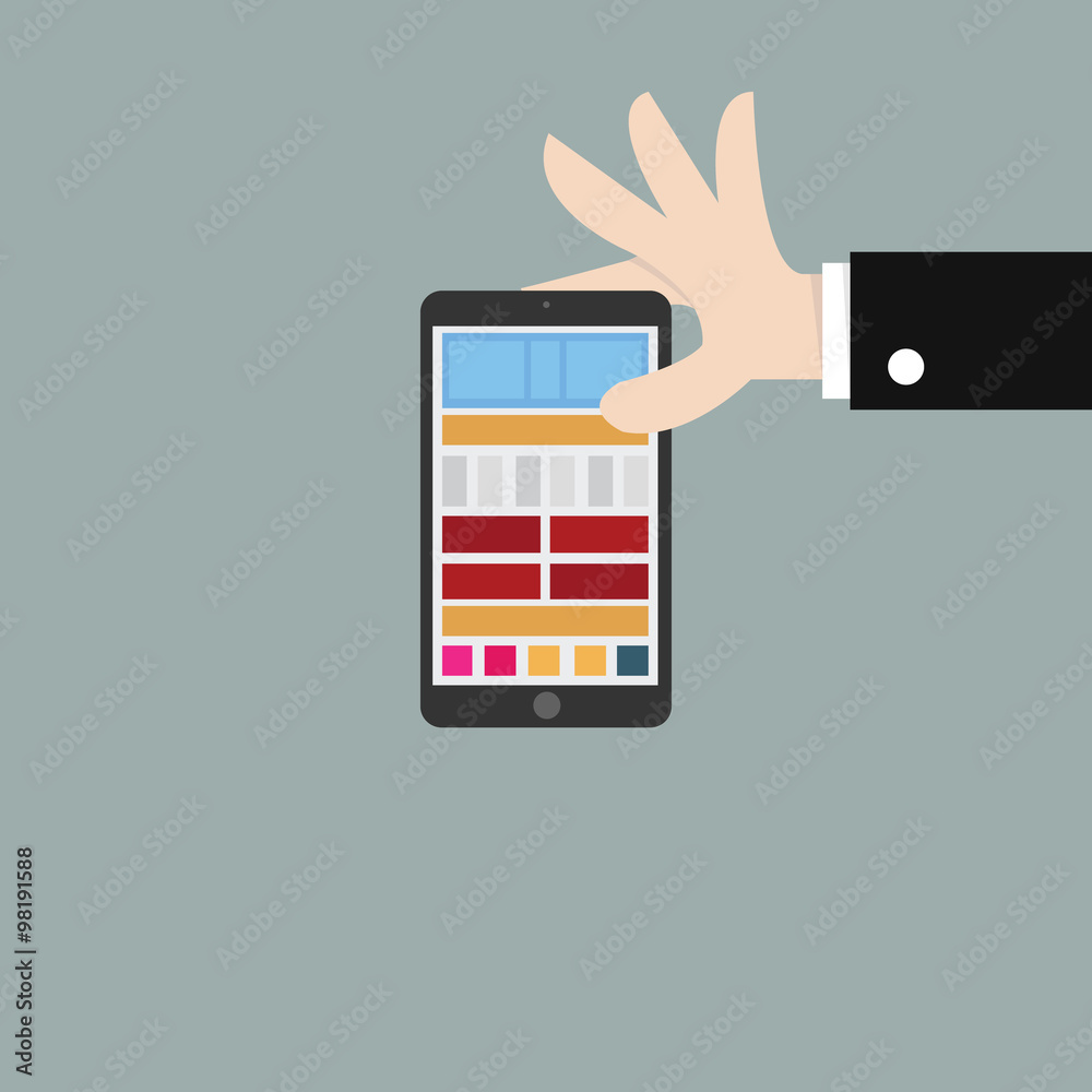 Businessman hand holding tablet computer, flat design, VECTOR Businessman hand holding tablet computer, flat design, VECTOR