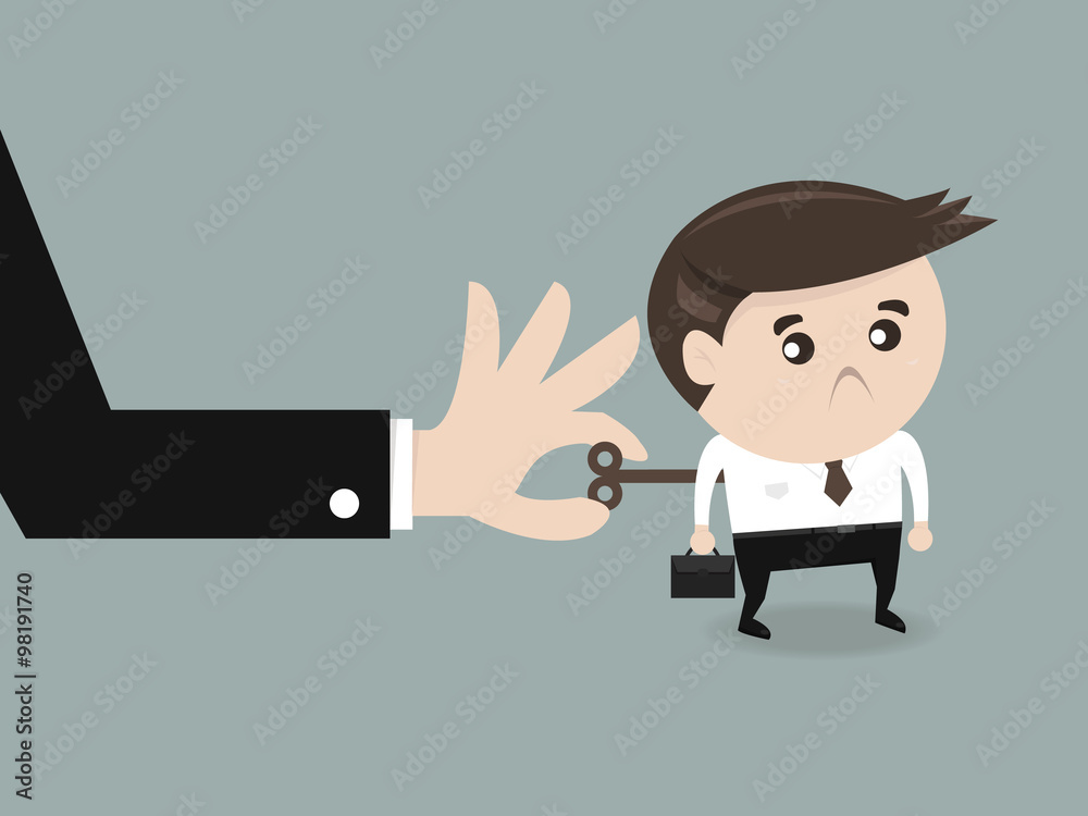 Businessman with wind-up key in his back flat design Businessman with wind-up key in his back flat design