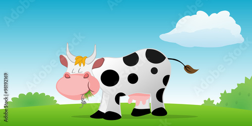 cartoon vector illustration of a cow eating