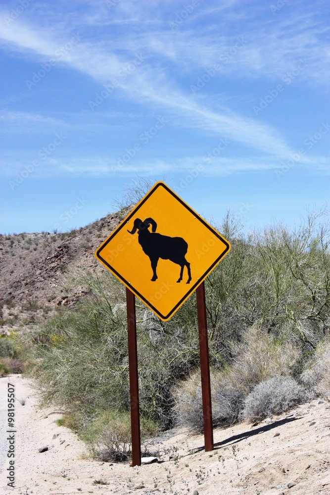 Traffic sign Capricorn in the Joshua Tree National Park, California USA