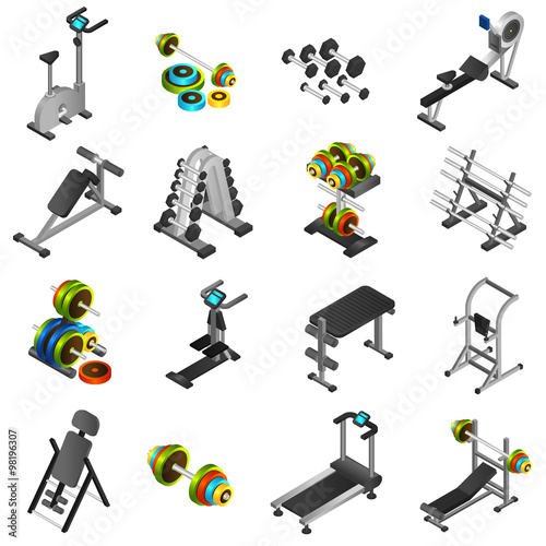 Realistic Fitness Equipment Icons Set