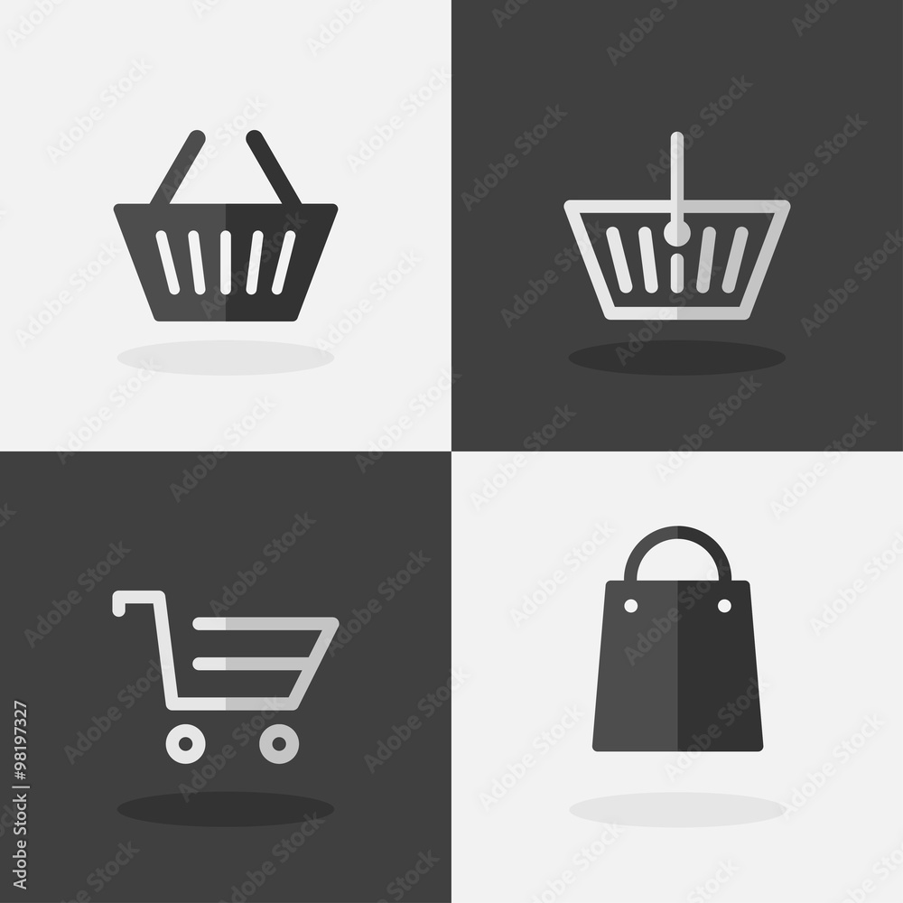 Shopping Bag Icons on Dark and White Background. Vector illustration
