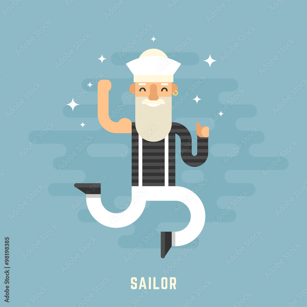Sailor Concept. Happy Male Cartoon Character Dancing. Flat Design Vector Illustration