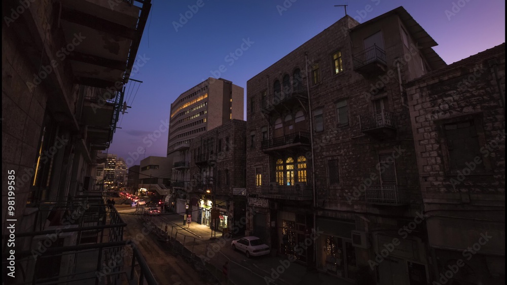 Day to night timelapse of the street in the city of Haifa, Israel Day to night timelapse of the street in the city of Haifa, Israel