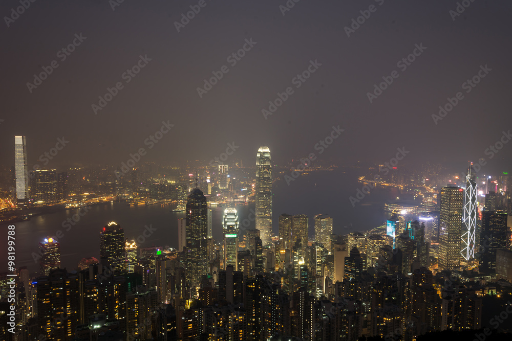 Hong Kong ,2015 Oct 15. Hong Kong skyline city with fog