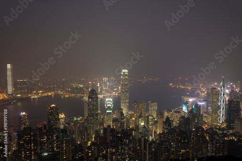 Hong Kong  2015 Oct 15. Hong Kong skyline city with fog
