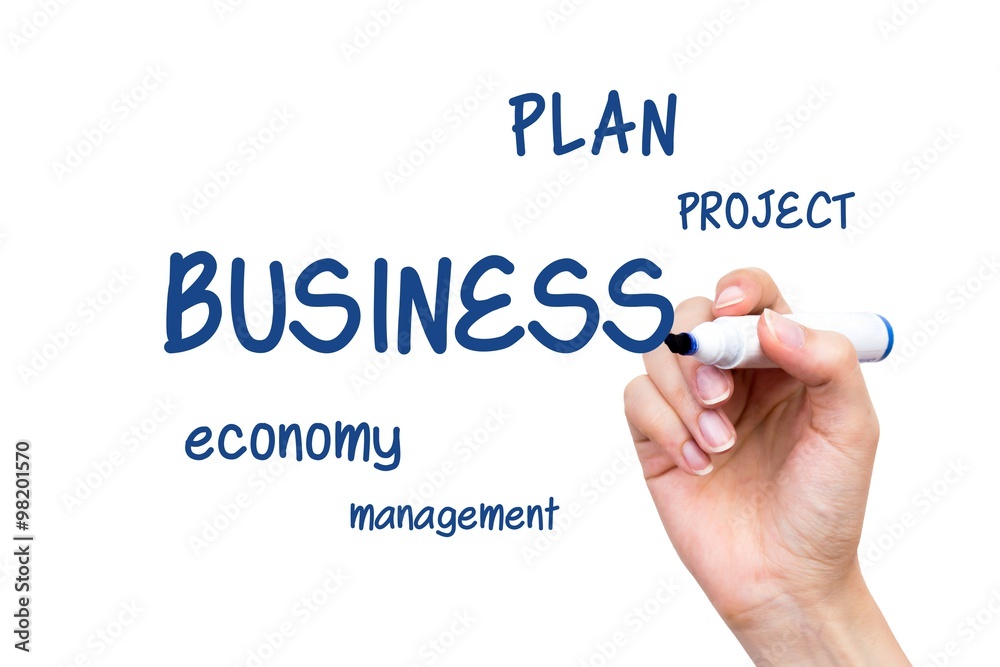 Hand writing business content with blue marker Hand writing business content with blue marker