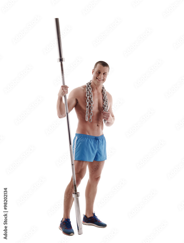 Image of smiling bodybuilder with sports equipment Image of smiling bodybuilder with sports equipment