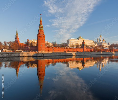 View of the Moscow Kremlin from the opposite bank of the river frosty morning
