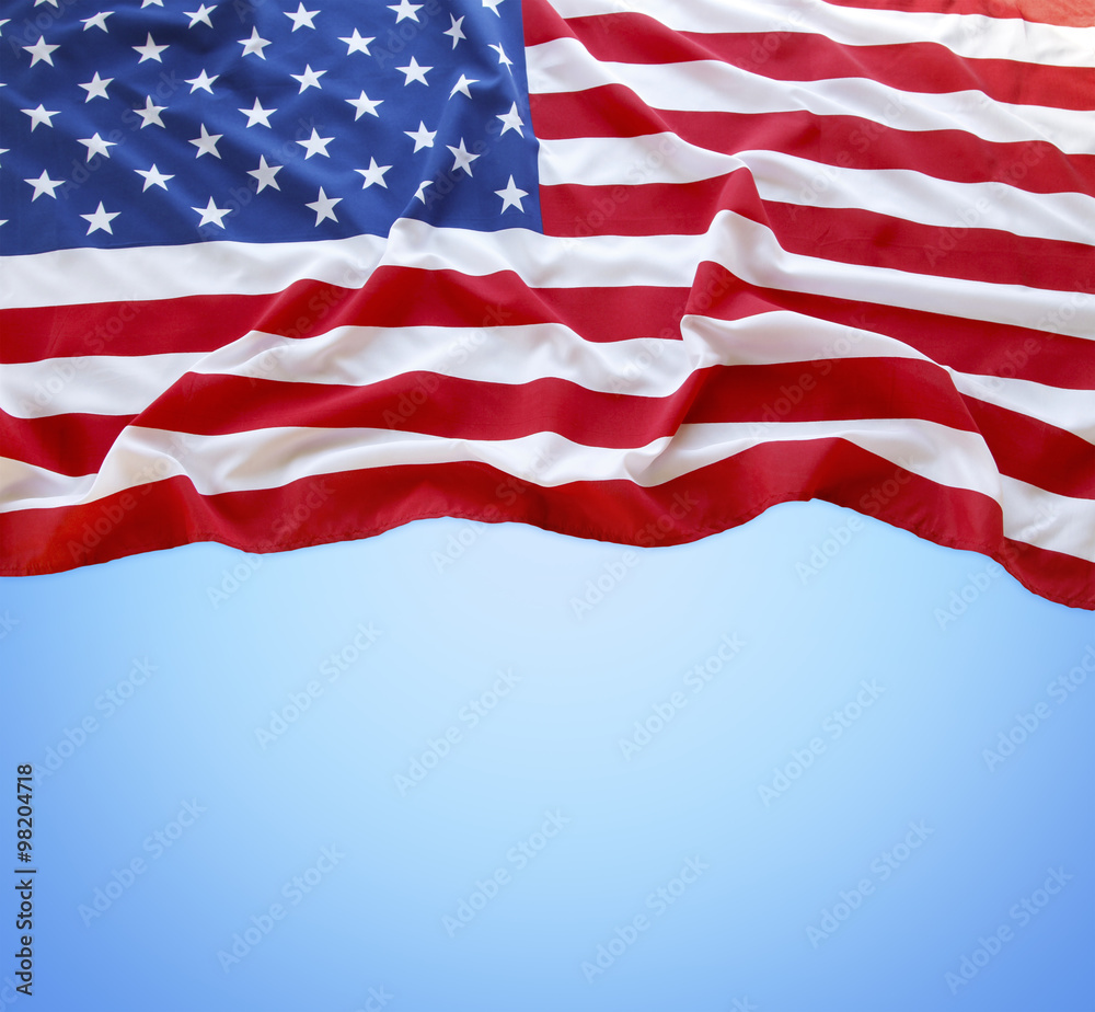 American flag on blue background. Copy space American flag on blue background. Copy space