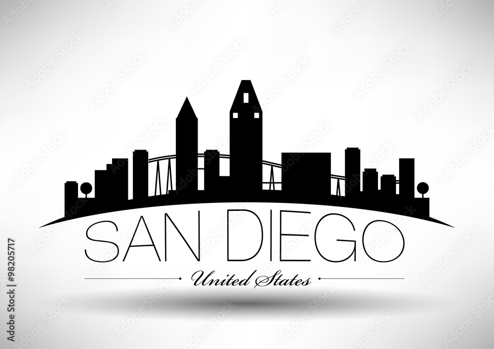 Vector San Diego Skyline Design with Typography