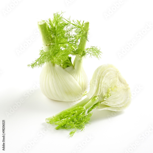 Whole and sliced fennel