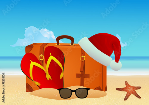 Christmas beach background. Winter holiday vacation concept. EPS10 vector illustration