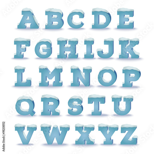 Winter alphabet with snow cap effect. EPS 10 vector illustration, transparent shadow