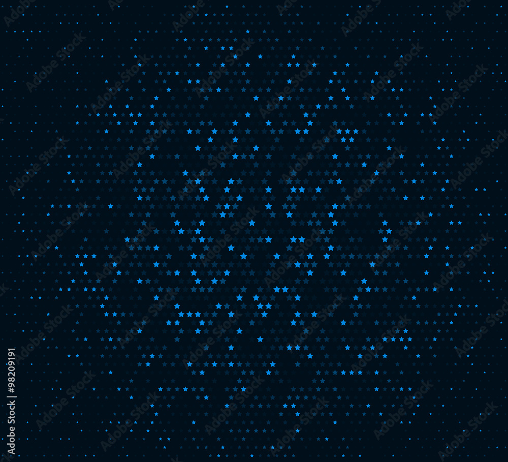 Abstract dark blue background. Glowing mosaic of stars