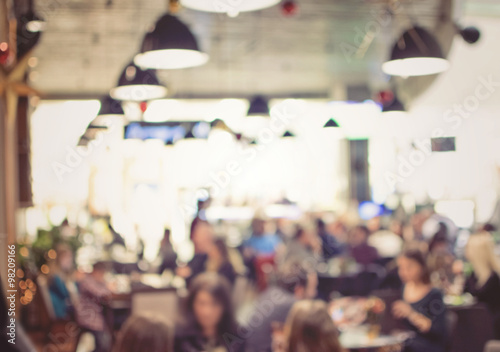 Blurred background : Vintage filter ,People in Coffee shop blur