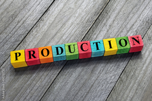 production word on colorful wooden cubes