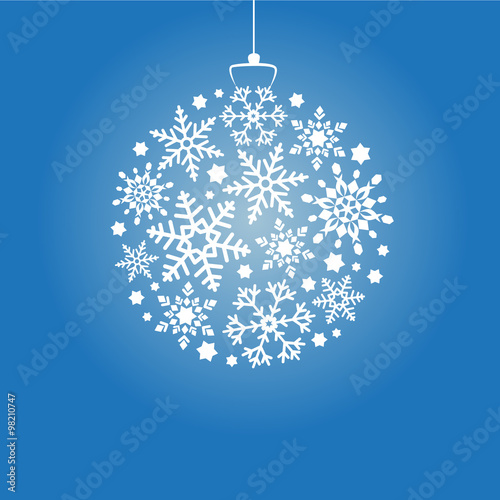 Bola de Navidad con copos, fondo azul