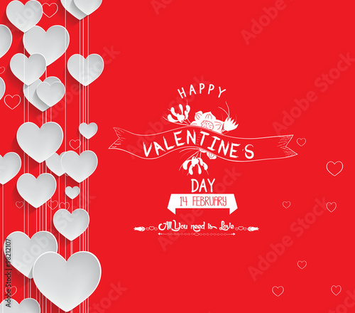Valentines Day Heart Flowers on Red Background