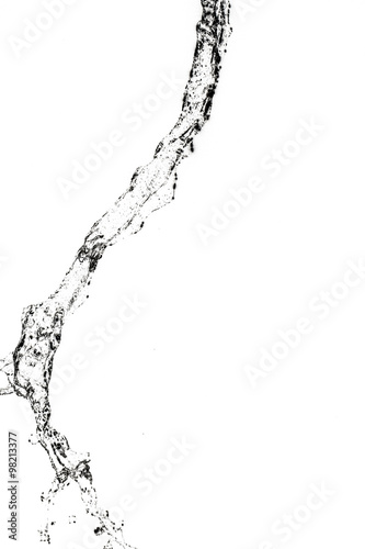Abstract splashes and drops of water on a white background.