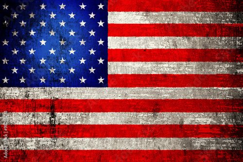 USA flag painted on wood background 