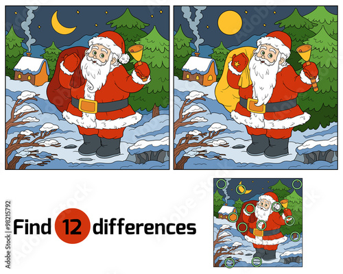 Find differences for children: Santa Claus with a bell