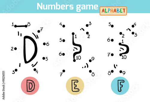 Numbers game (Alphabet): letters D, E, F. Numbers from one to te