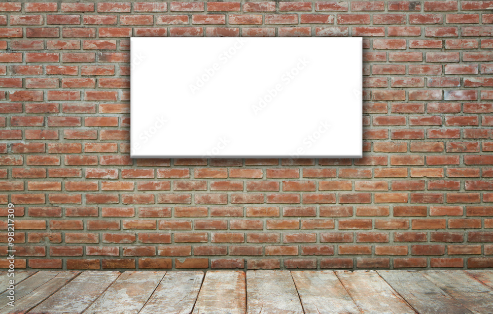Empty billboard on brick wall. Empty billboard on brick wall.