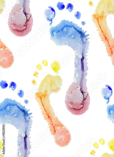 Seamless texture with colorful watercolor Footprints 