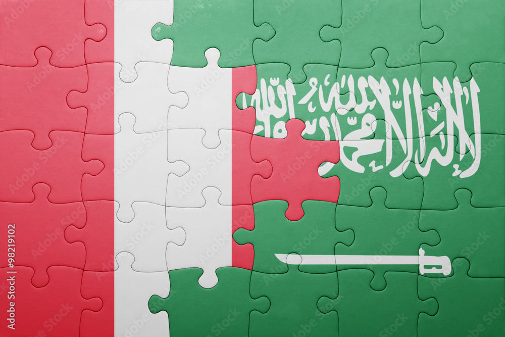 Fototapeta premium puzzle with the national flag of saudi arabia and peru