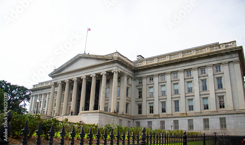 US. Department of Treasury with white sky, Washington
