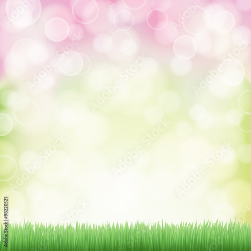 spring background with green grass and bokeh effects lights. vec