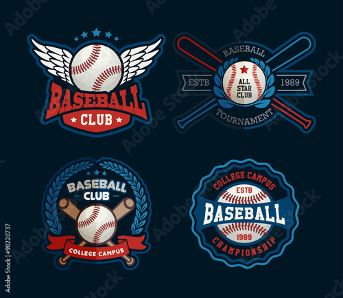 Canvas Print Baseball badges set, sports template with ball and bats for baseball