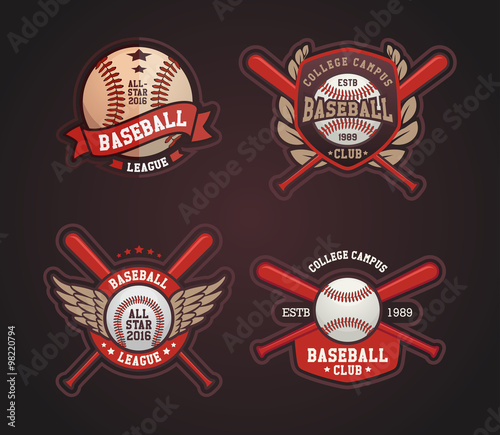 Photography Baseball badges set, sports template with ball and bats for baseball