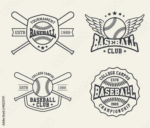 Photography Set of vintage baseball labels and badges