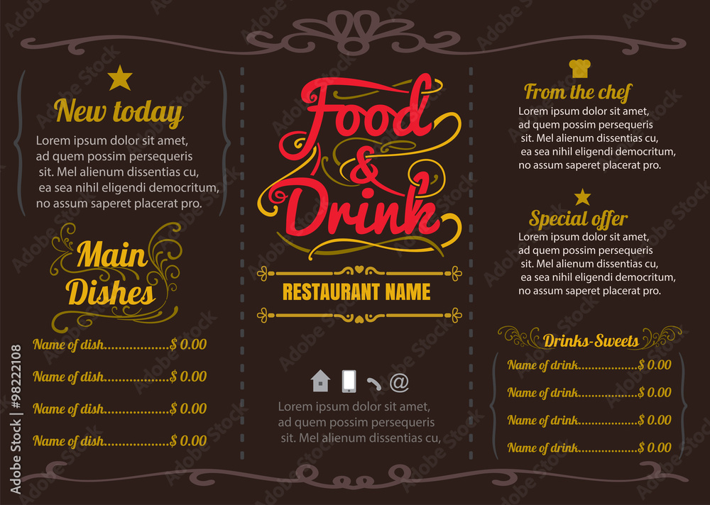 Brochure or poster Restaurant food menu with brown Background v Stock  Vector | Adobe Stock