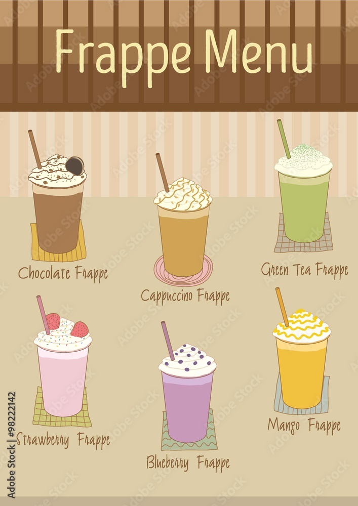 Vector drawing beverage frappe.Menu for coffee or bakery shop. vector