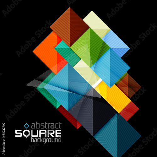 Glossy color squares on black. Geometric abstract background