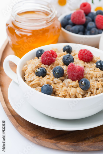 oat porridge with berries and honey